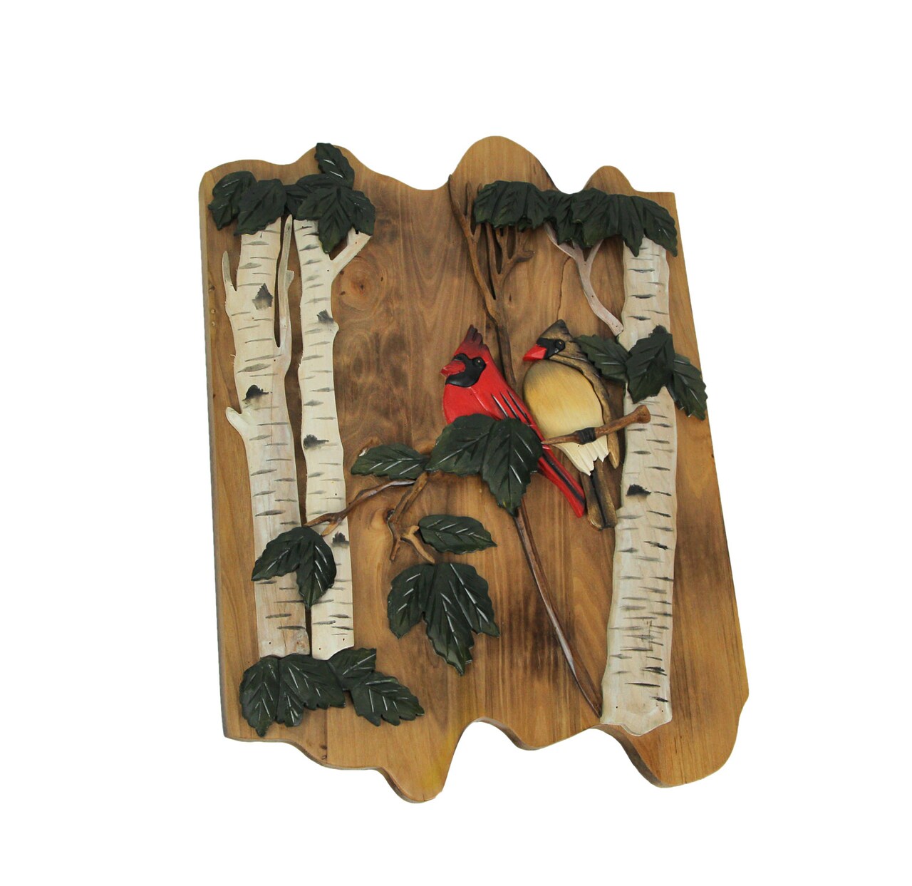 Cardinal Couple Hand Carved Natural Wood Wall Art Lodge Style Cabin Home Decor